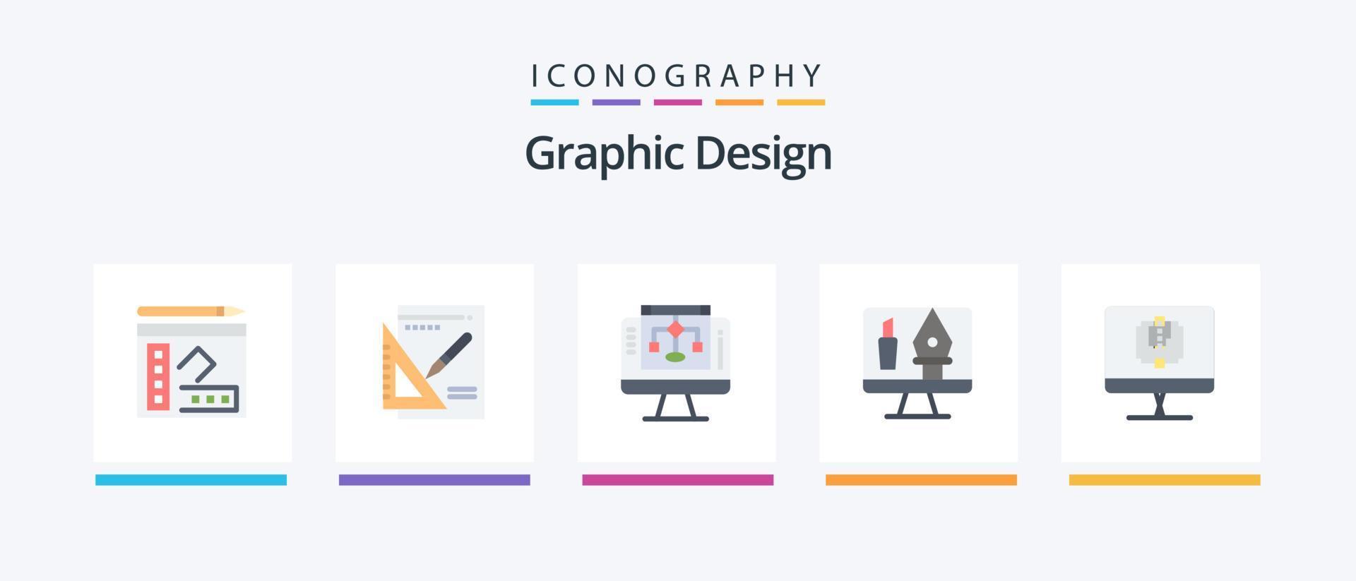 Graphic Design Flat 5 Icon Pack Including decrease. computer. data sharing. crop. tools. Creative Icons Design vector