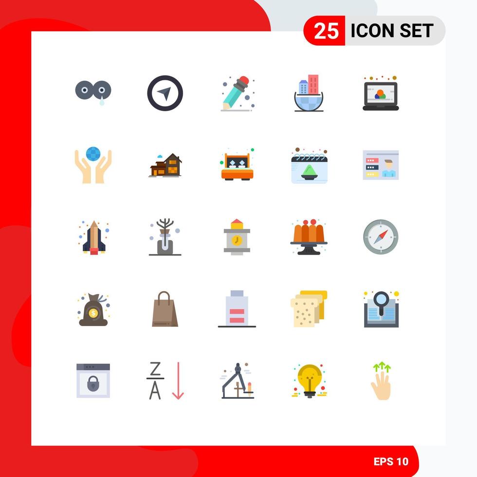 Flat Color Pack of 25 Universal Symbols of care laptop school supplies computer sustainable Editable Vector Design Elements