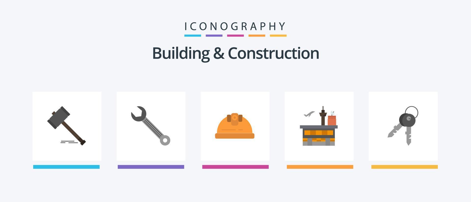 Building And Construction Flat 5 Icon Pack Including conveyance. construction. adjustable. building. helmet. Creative Icons Design vector