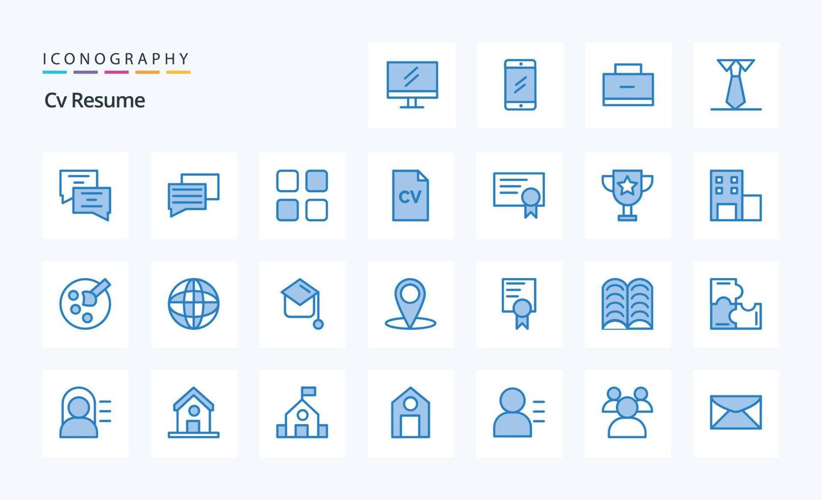 25 Cv Resume Blue icon pack vector