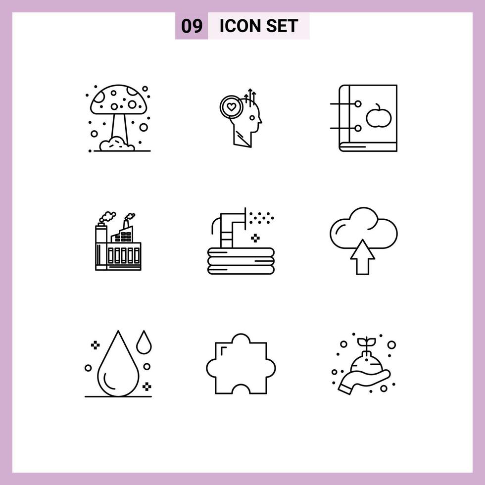 Pack of 9 Modern Outlines Signs and Symbols for Web Print Media such as smoke construction apple building learning Editable Vector Design Elements