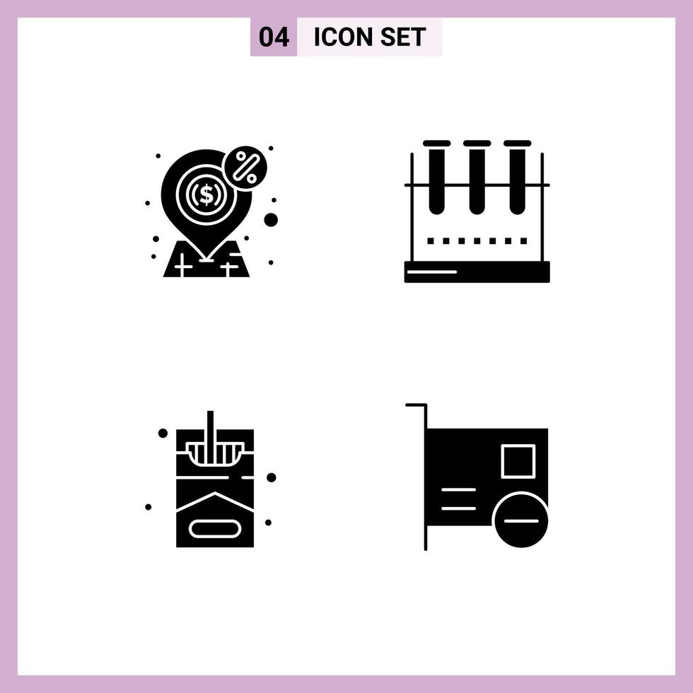 Group of 4 Modern Solid Glyphs Set for dollar test tube payment erlenmeyer flask hobbies Editable Vector Design Elements