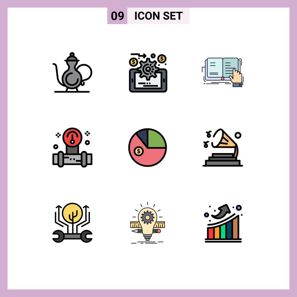 Pictogram Set of 9 Simple Filledline Flat Colors of analysis tools book plump reading Editable Vector Design Elements