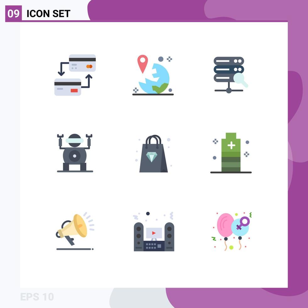 9 Universal Flat Colors Set for Web and Mobile Applications diamond shopping navigation toy robot Editable Vector Design Elements