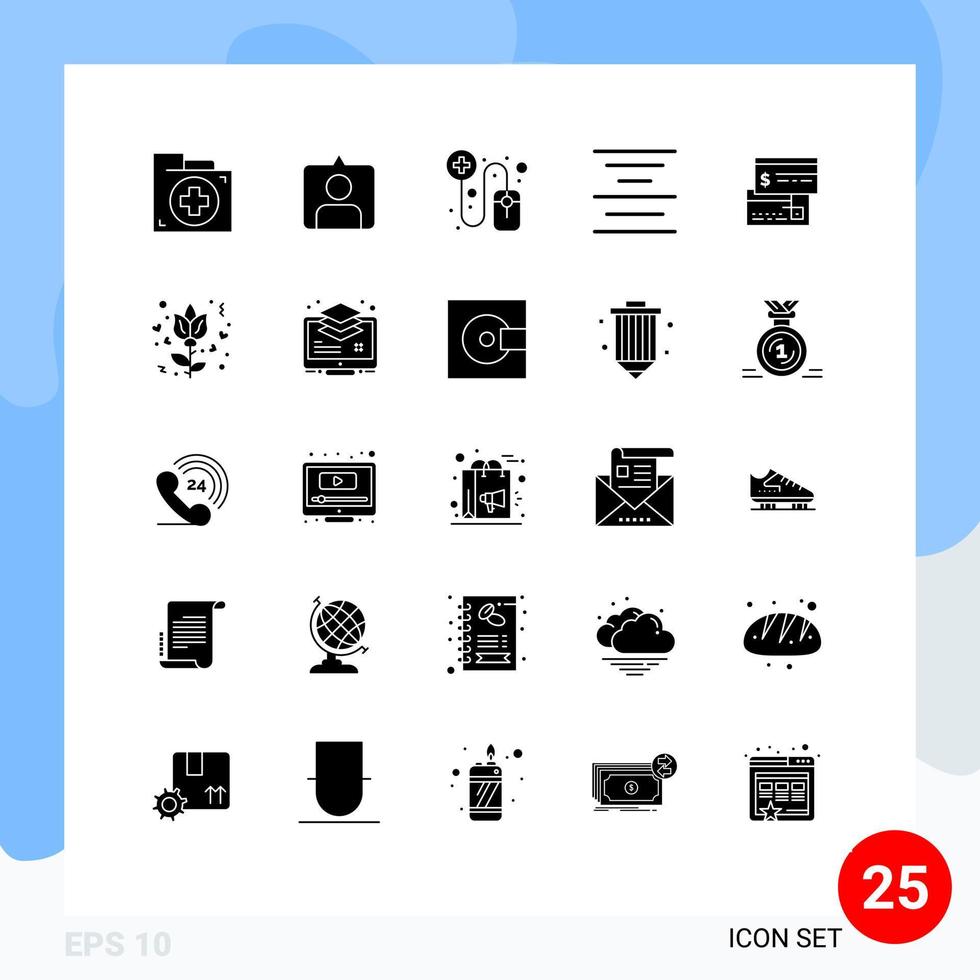 25 Universal Solid Glyphs Set for Web and Mobile Applications debit card online direct payment center Editable Vector Design Elements