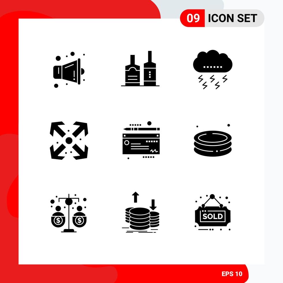 Pictogram Set of 9 Simple Solid Glyphs of payment money cloud maximize arrows Editable Vector Design Elements