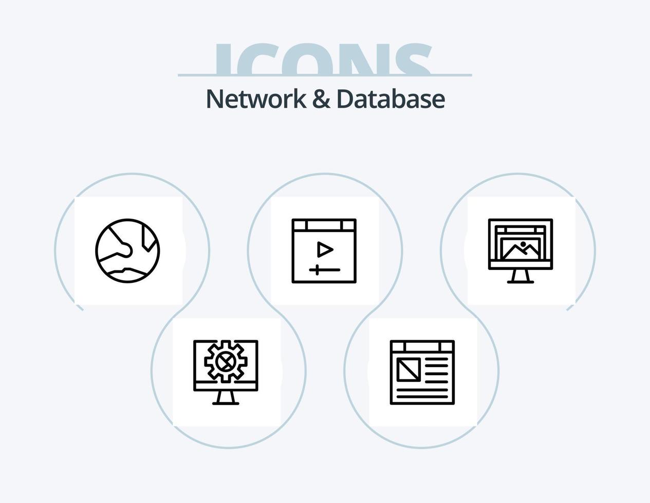 Network And Database Line Icon Pack 5 Icon Design. network. connection. setting. storage. hosting vector