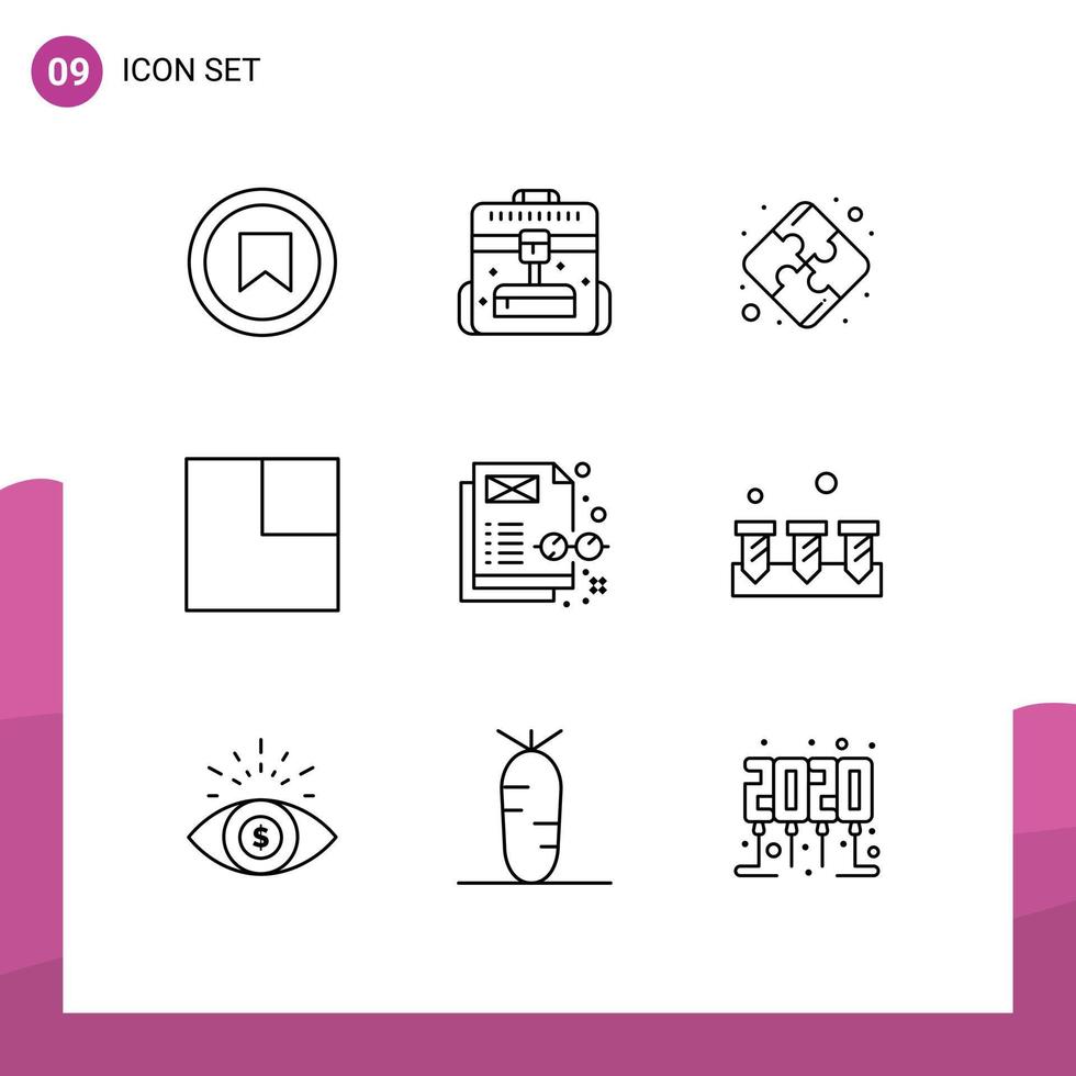 Set of 9 Modern UI Icons Symbols Signs for screw content puzzle concept layout Editable Vector Design Elements