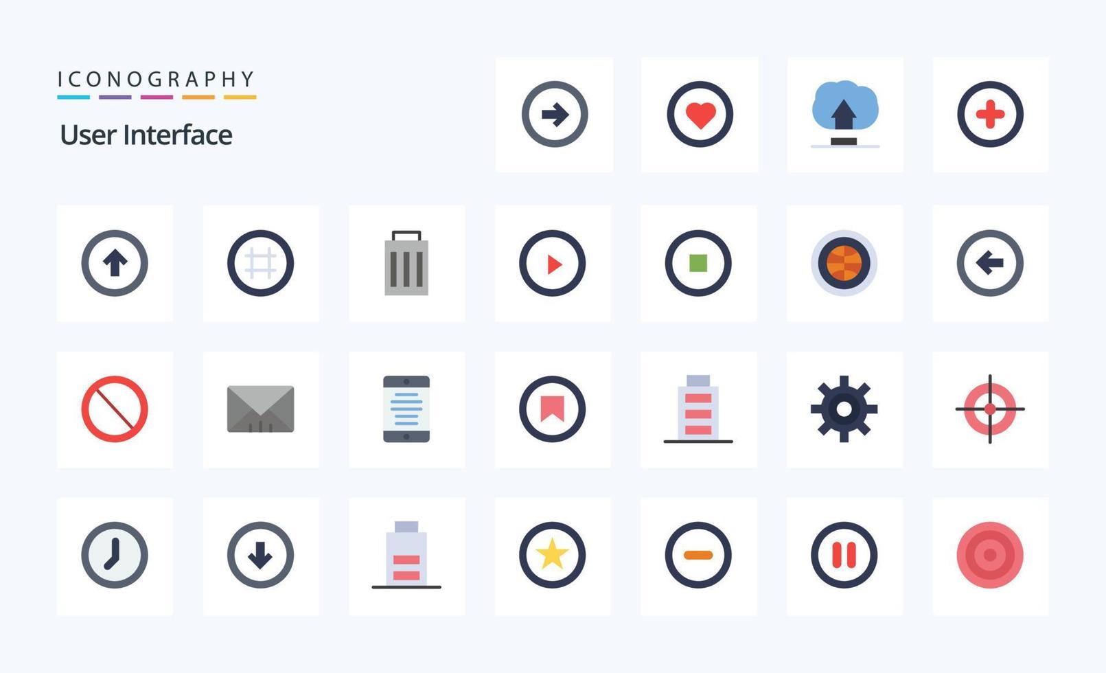 paquete de iconos de color plano de interfaz de usuario de 25 vector