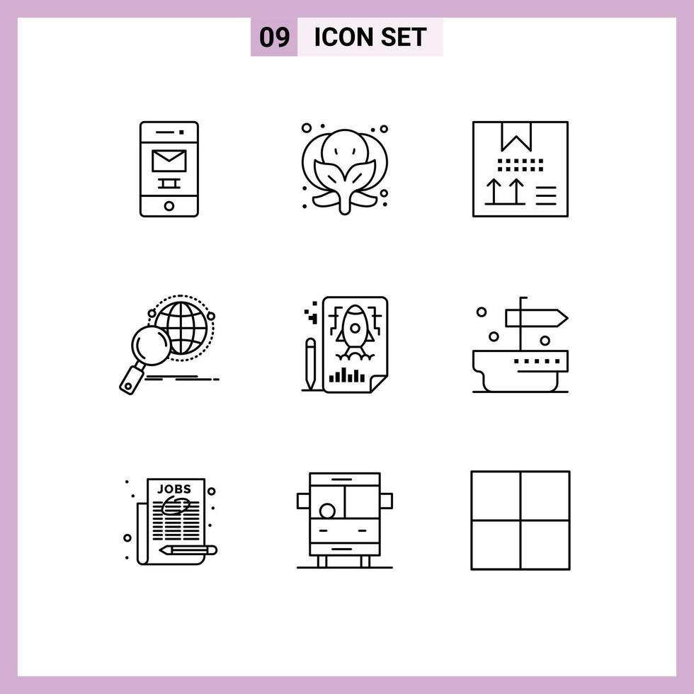 9 Thematic Vector Outlines and Editable Symbols of page research coding magnifier global Editable Vector Design Elements