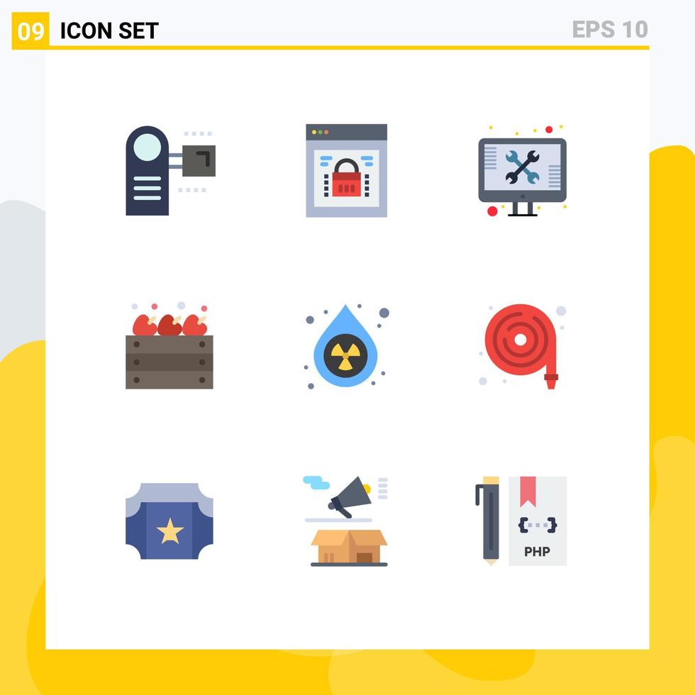 Mobile Interface Flat Color Set of 9 Pictograms of farm agriculture web lock tools support Editable Vector Design Elements