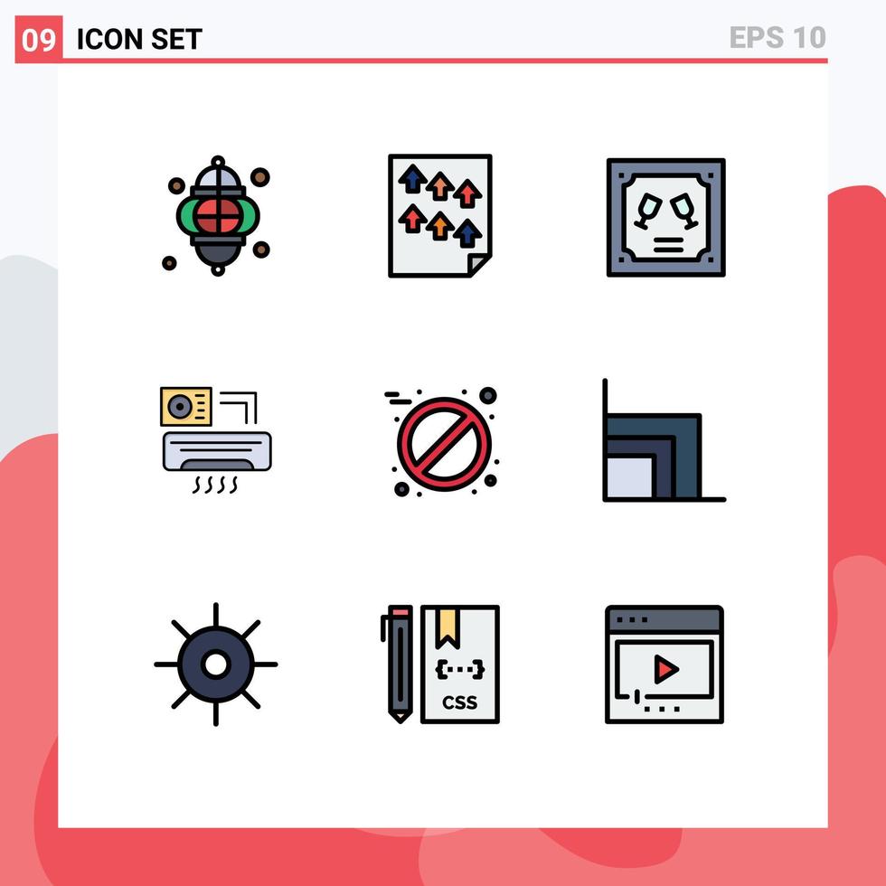 Set of 9 Modern UI Icons Symbols Signs for room aircondition paper air invitation Editable Vector Design Elements