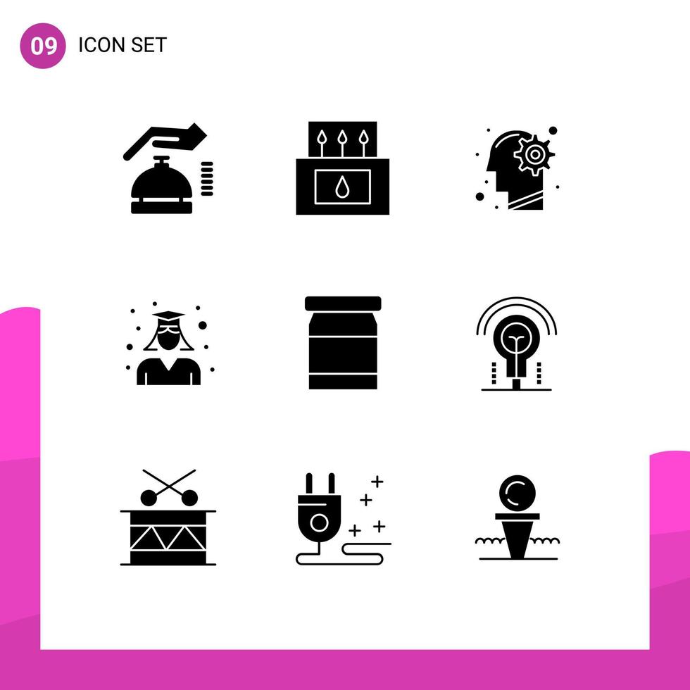 Modern Set of 9 Solid Glyphs and symbols such as woman graduation head graduate solution Editable Vector Design Elements