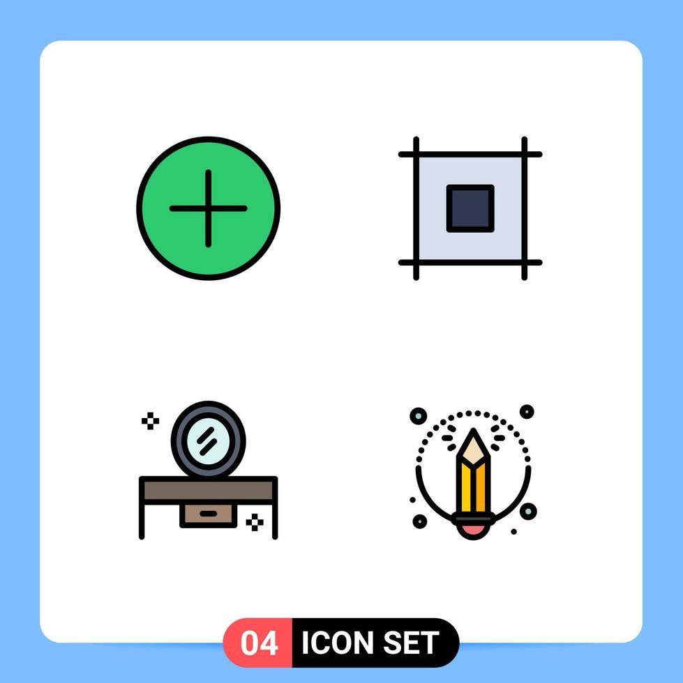 Modern Set of 4 Filledline Flat Colors Pictograph of add dressing table multimedia web mirror table Editable Vector Design Elements