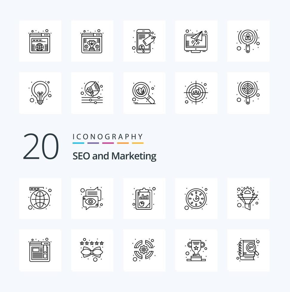 20 Seo Line icon Pack like cog time eye clock seo vector