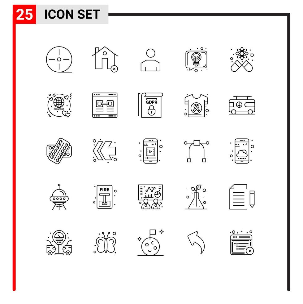 Stock Vector Icon Pack of 25 Line Signs and Symbols for capsule idea house discussion profile Editable Vector Design Elements