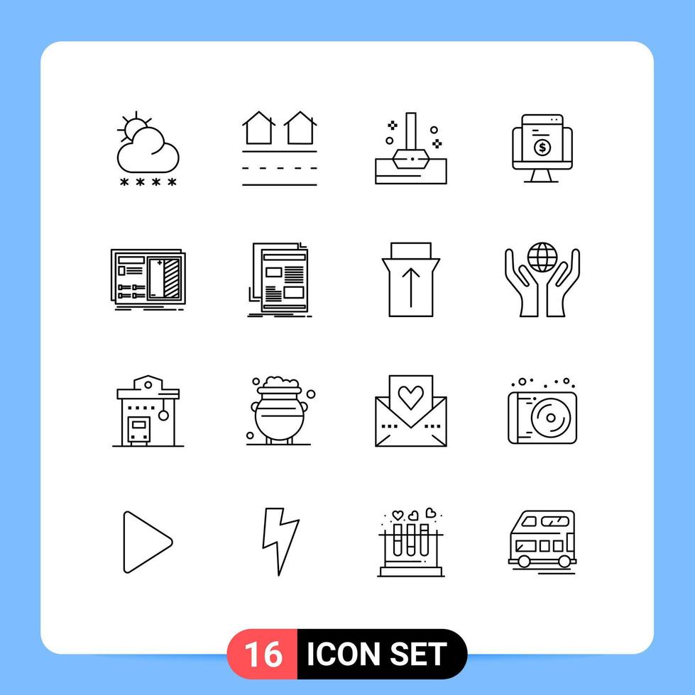 Outline Pack of 16 Universal Symbols of blueprint ecommerce residences shopping payment Editable Vector Design Elements