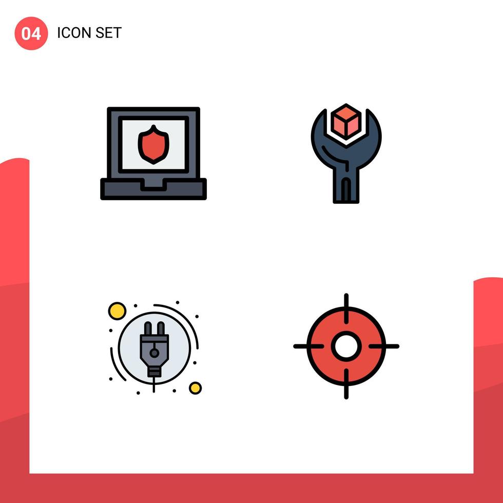 4 Filledline Flat Color concept for Websites Mobile and Apps laptop plug config sdk gps Editable Vector Design Elements