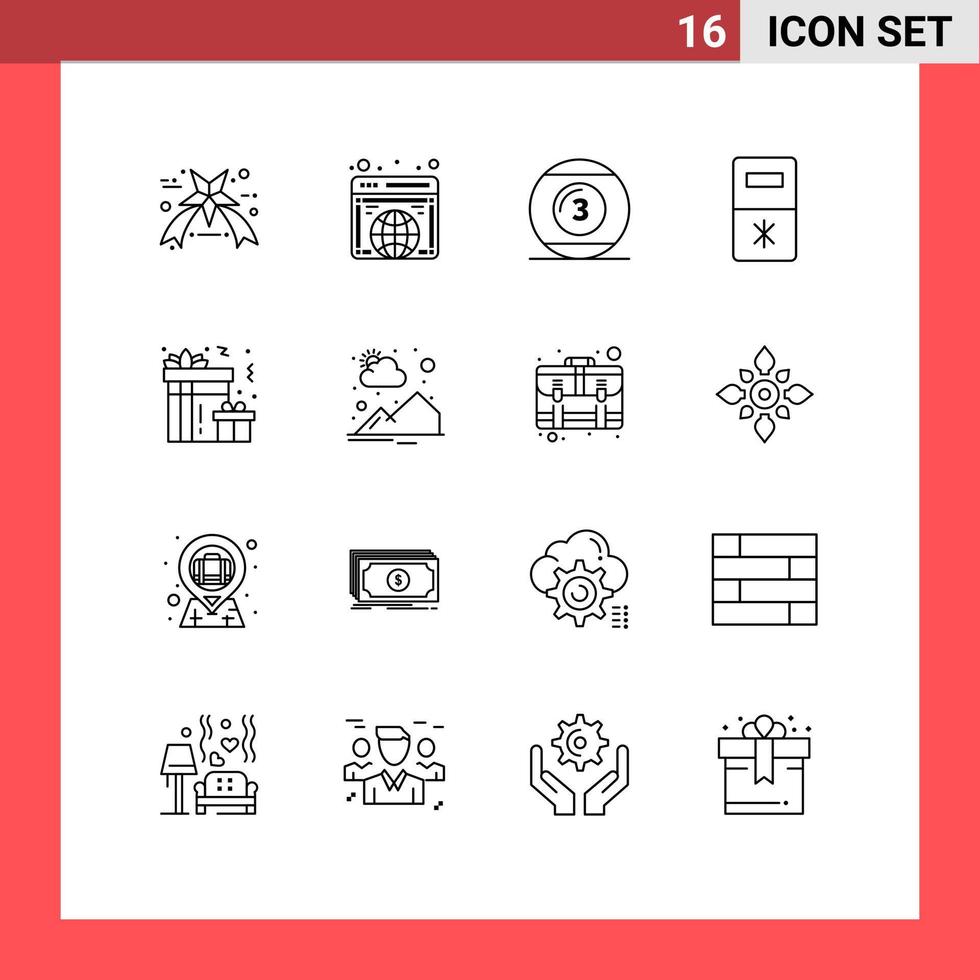 Group of 16 Outlines Signs and Symbols for night gift football refrigerator fridge Editable Vector Design Elements