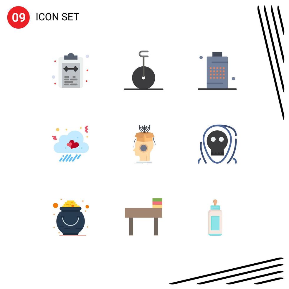 Pictogram Set of 9 Simple Flat Colors of sousveillance love battery fall power Editable Vector Design Elements