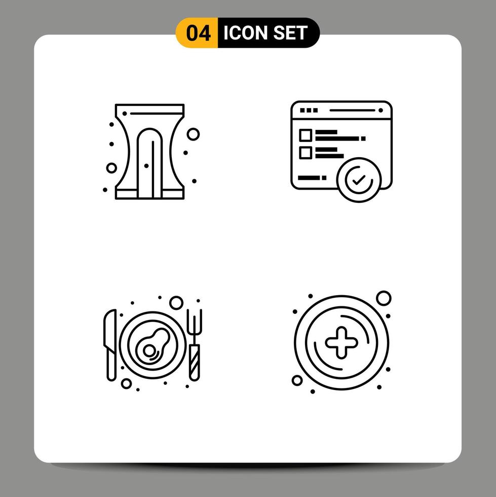 Line Pack of 4 Universal Symbols of back to school breakfast sharpener testing add Editable Vector Design Elements