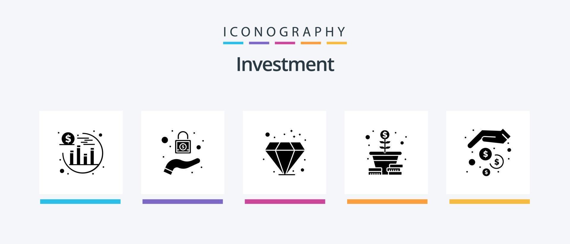 Investment Glyph 5 Icon Pack Including . money. investment. hands. coins. Creative Icons Design vector