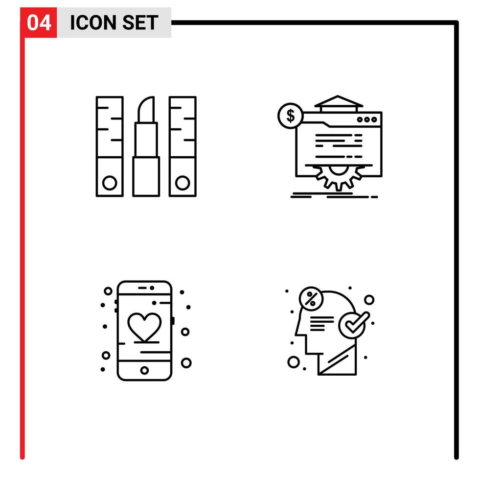 Modern Set of 4 Filledline Flat Colors and symbols such as beautician website lipstick progress heart Editable Vector Design Elements