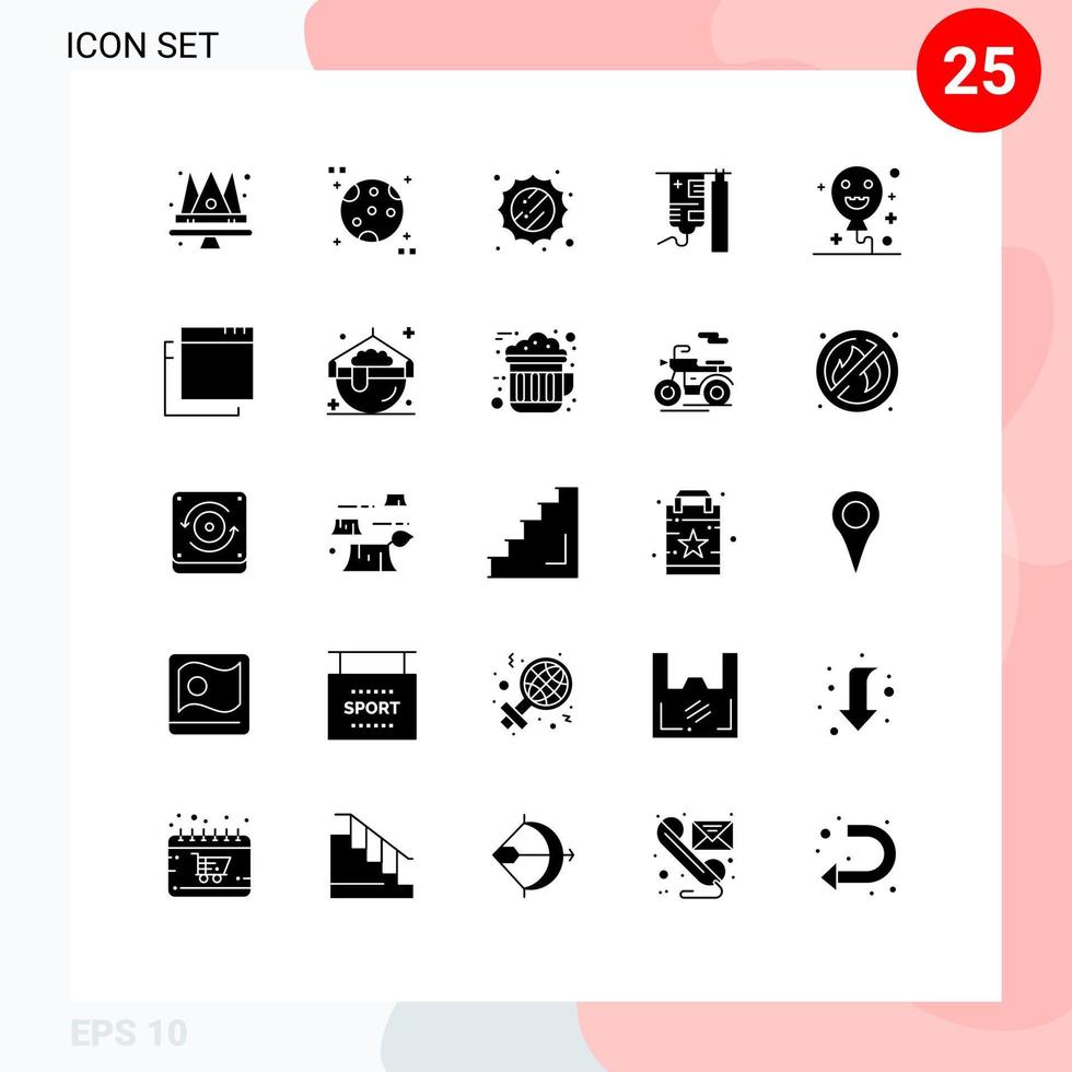 Solid Glyph Pack of 25 Universal Symbols of apps halloween sunny balloons medical Editable Vector Design Elements