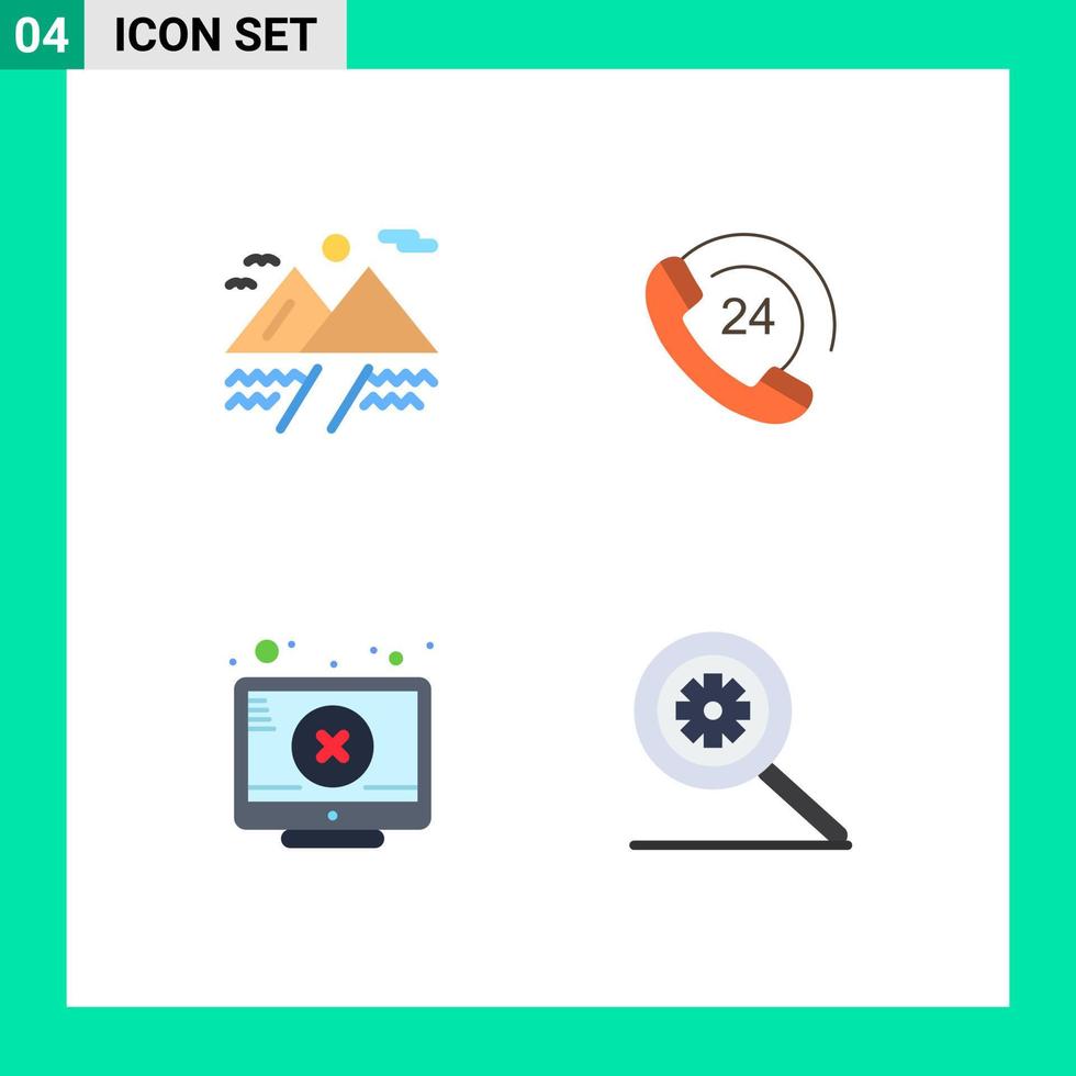 Modern Set of 4 Flat Icons and symbols such as camping error call support control Editable Vector Design Elements