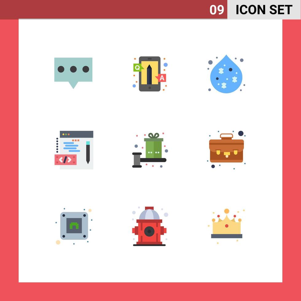 Pictogram Set of 9 Simple Flat Colors of present box pollution balance programming Editable Vector Design Elements
