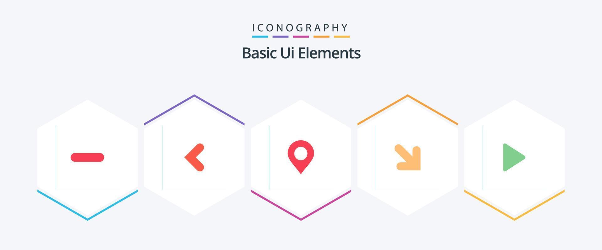 Elementos básicos de la interfaz de usuario Paquete de 25 iconos planos que incluye el juego. control. mapa. derecho. flecha vector