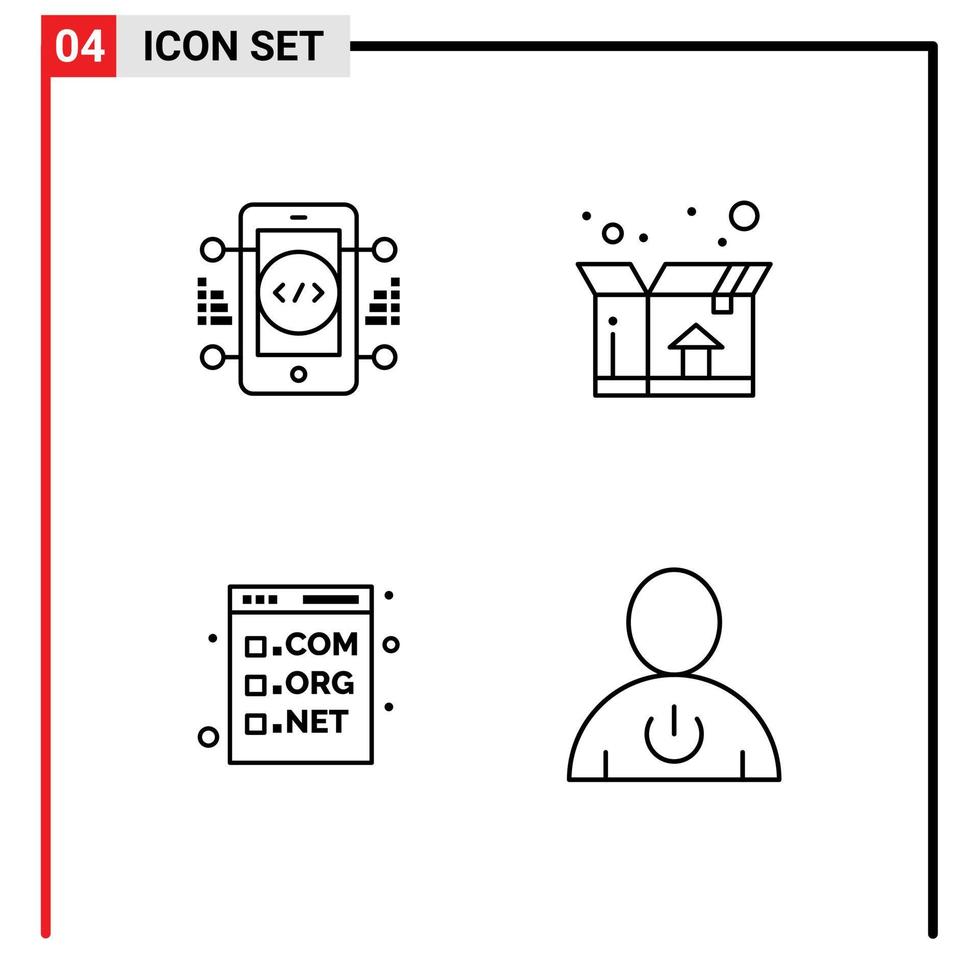 paquete de 4 colores planos creativos de línea de llenado de codificación com programación de envío web elementos de diseño vectorial editables vector