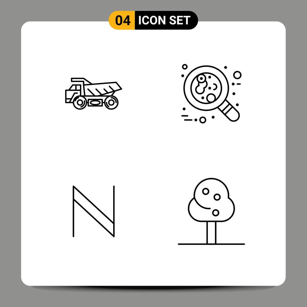 conjunto de pictogramas de 4 colores planos de línea de llenado simple de elementos de diseño de vector editable de criptomoneda de celda de construcción de blockchain de camión