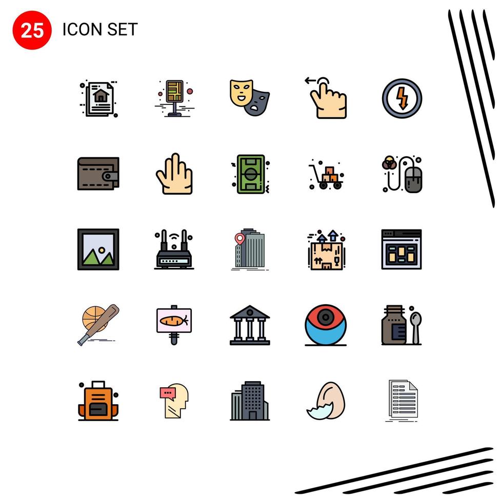 Universal Icon Symbols Group of 25 Modern Filled line Flat Colors of charge gesture pin finger theater Editable Vector Design Elements