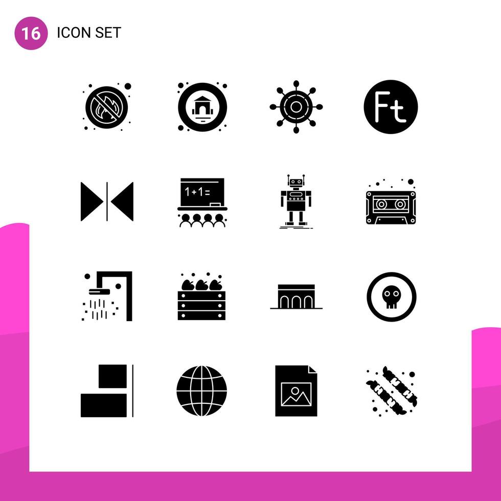 conjunto de glifos sólidos de interfaz móvil de 16 pictogramas de elementos de diseño de vectores editables húngaros horizontales marinos de arte