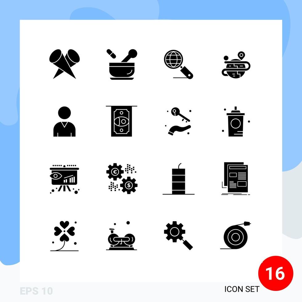 Pictogram Set of 16 Simple Solid Glyphs of resources map globe globe creative Editable Vector Design Elements