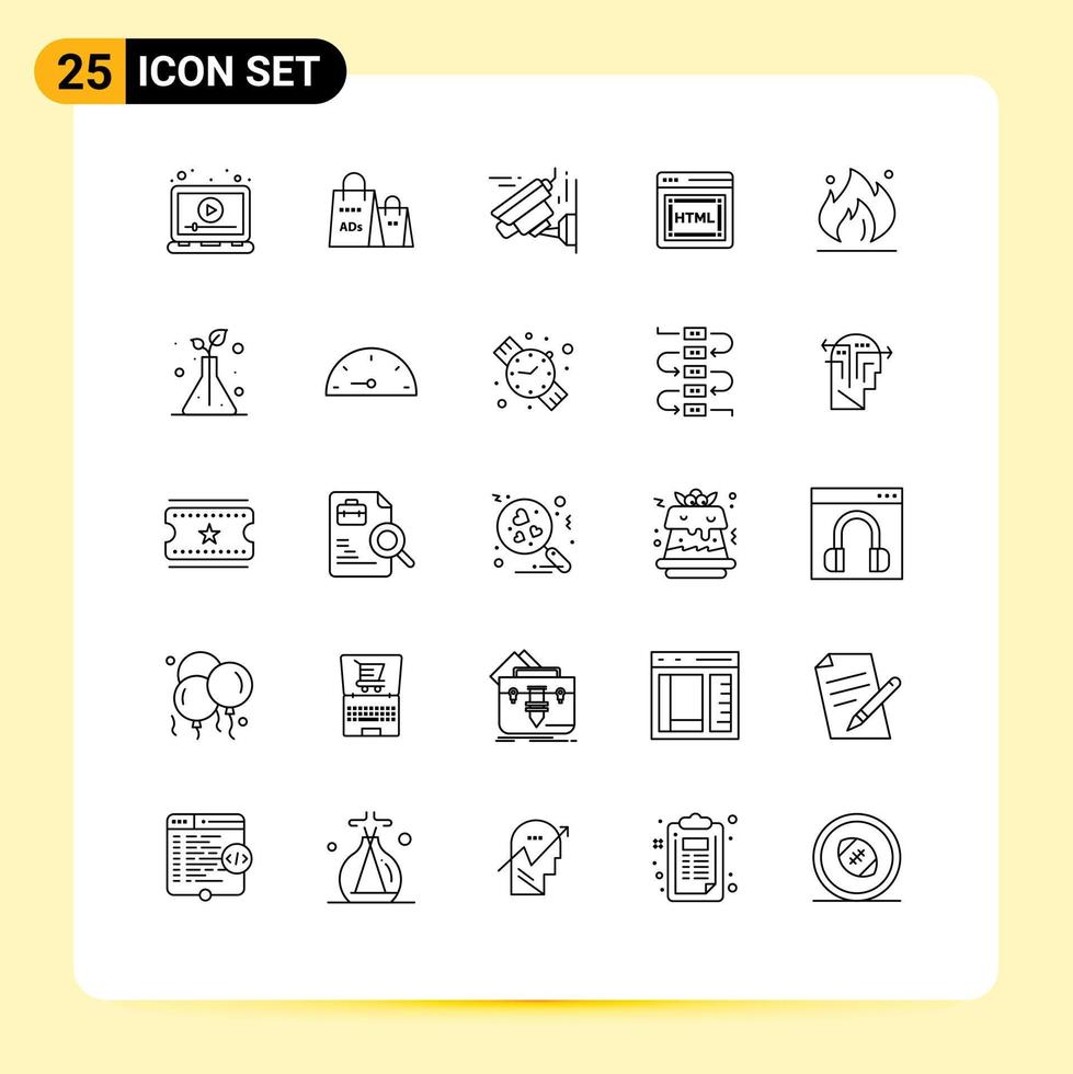 Editable Vector Line Pack of 25 Simple Lines of industry seo shopping ad html technology Editable Vector Design Elements