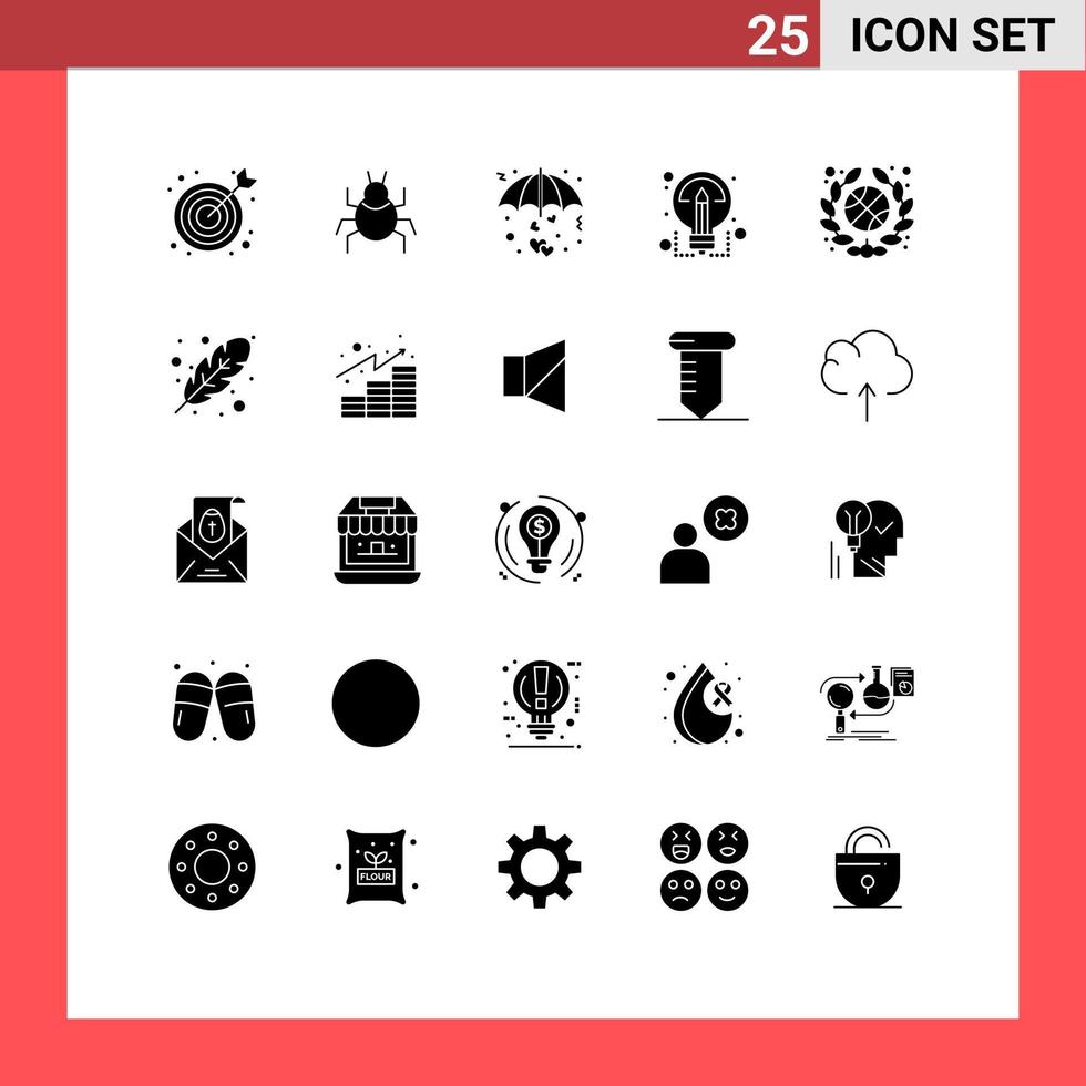 Modern Set of 25 Solid Glyphs Pictograph of basketball sharing love share creative Editable Vector Design Elements