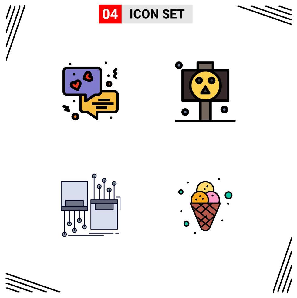 conjunto de 4 iconos de interfaz de usuario modernos signos de símbolos para elementos de diseño de vector editables de cable de cráneo de placa electrónica de chat