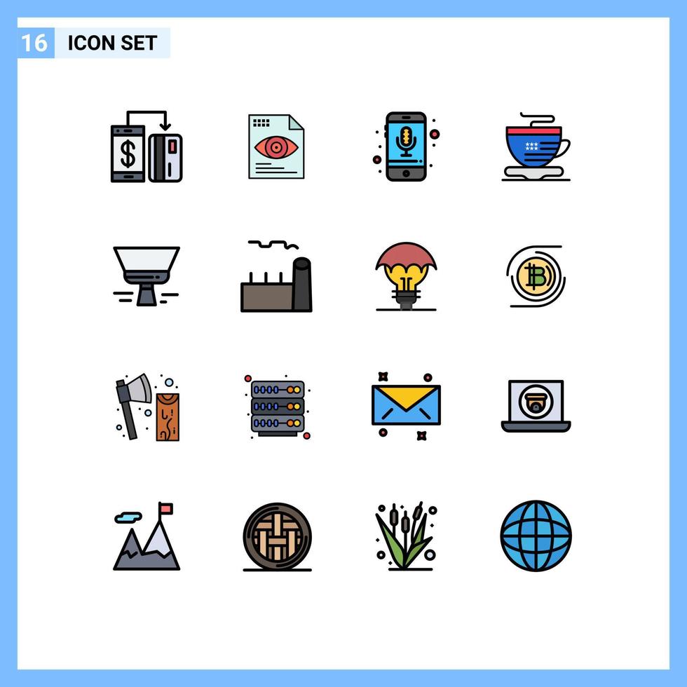 Set of 16 Modern UI Icons Symbols Signs for brush cup computing tea recording Editable Creative Vector Design Elements