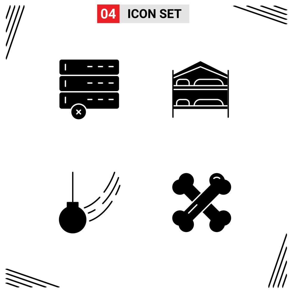 Modern Set of 4 Solid Glyphs and symbols such as cancel tied bed hotel motion Editable Vector Design Elements