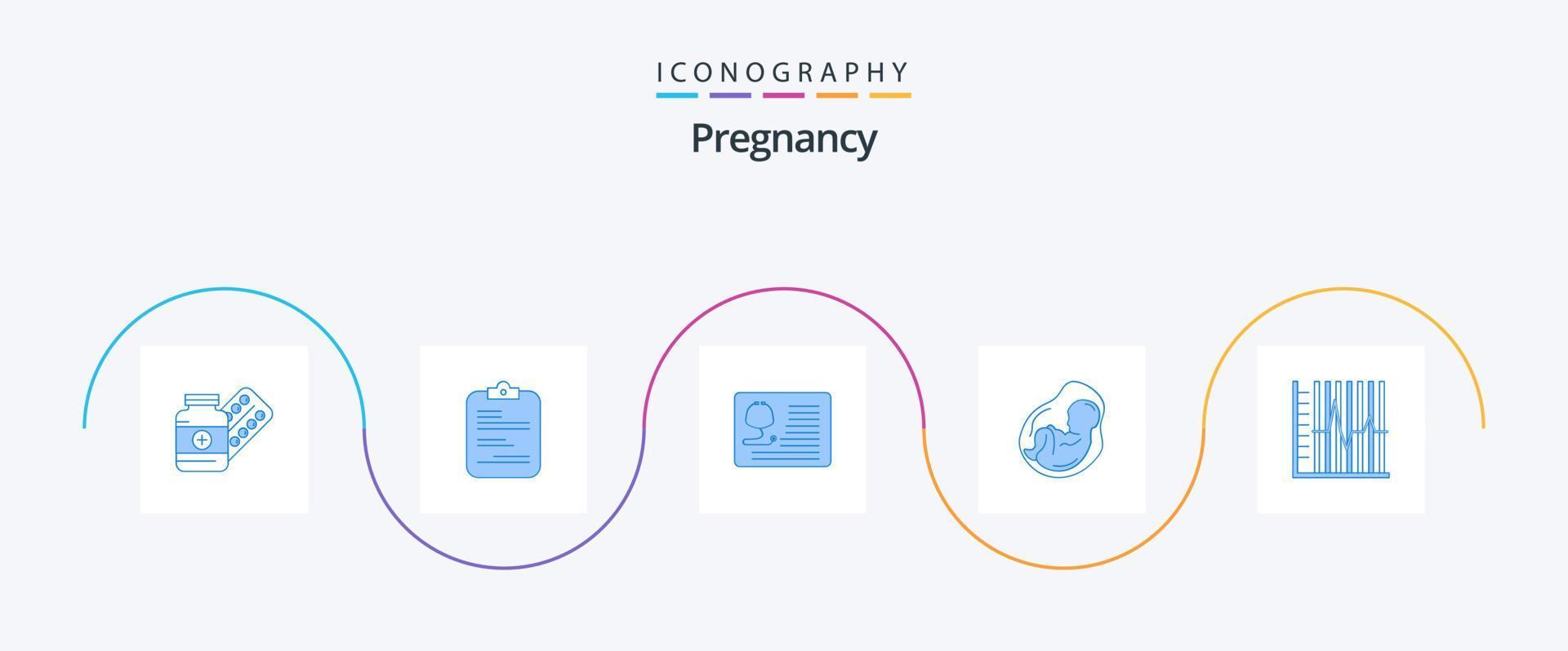 paquete de iconos de embarazo azul 5 que incluye bebé. cuidado de la salud. papel. cardiología. estetoscopio vector