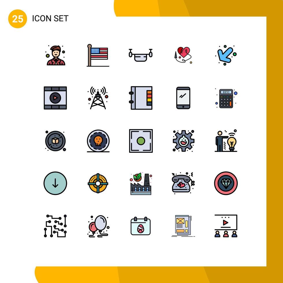 Set of 25 Modern UI Icons Symbols Signs for down heartm heart air broken heart vehicles Editable Vector Design Elements