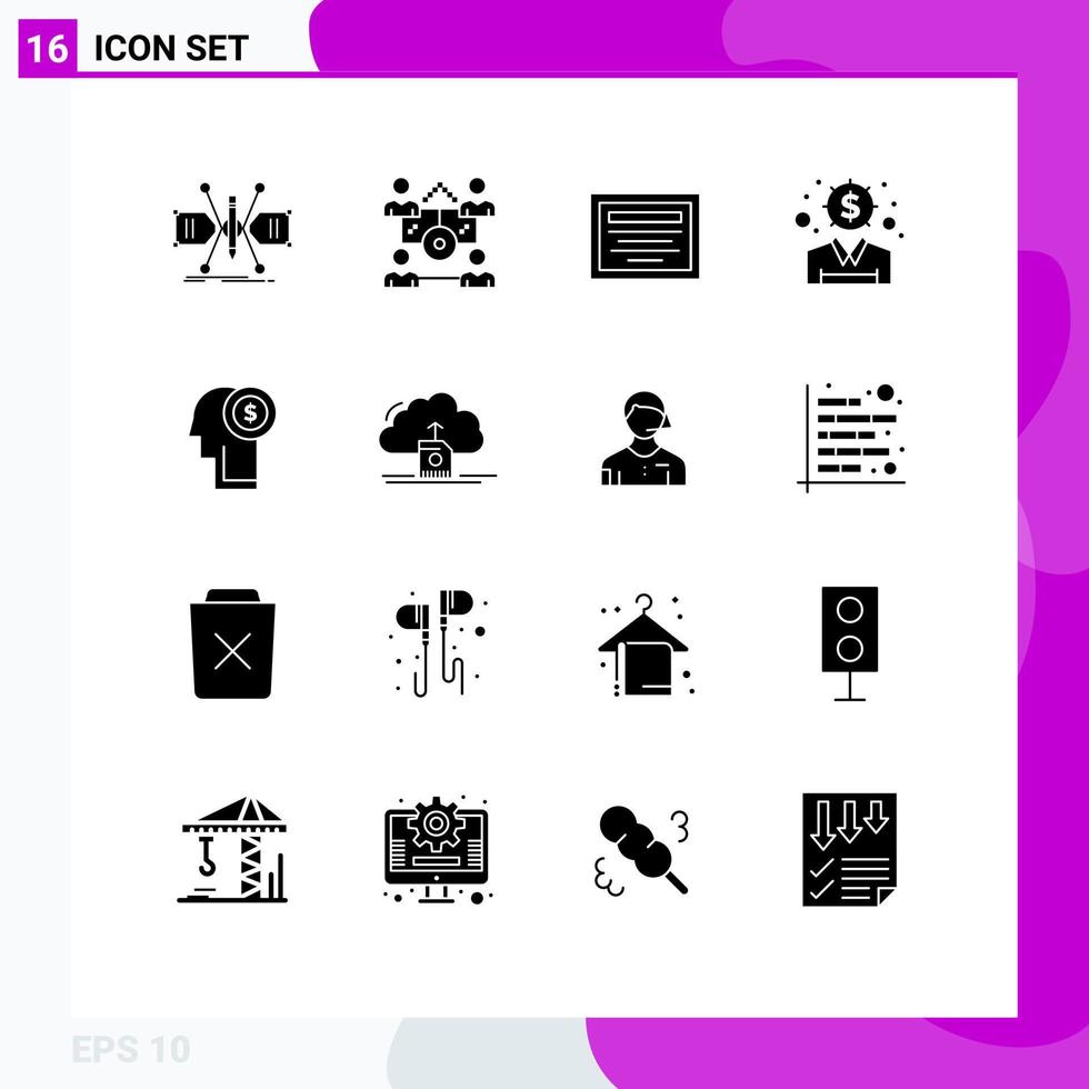 Modern Set of 16 Solid Glyphs Pictograph of investment dollar share investment finance Editable Vector Design Elements