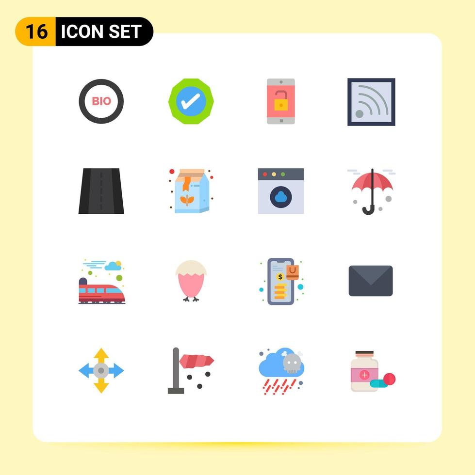 Pack of 16 Modern Flat Colors Signs and Symbols for Web Print Media such as road wifi tick signal unlock Editable Pack of Creative Vector Design Elements