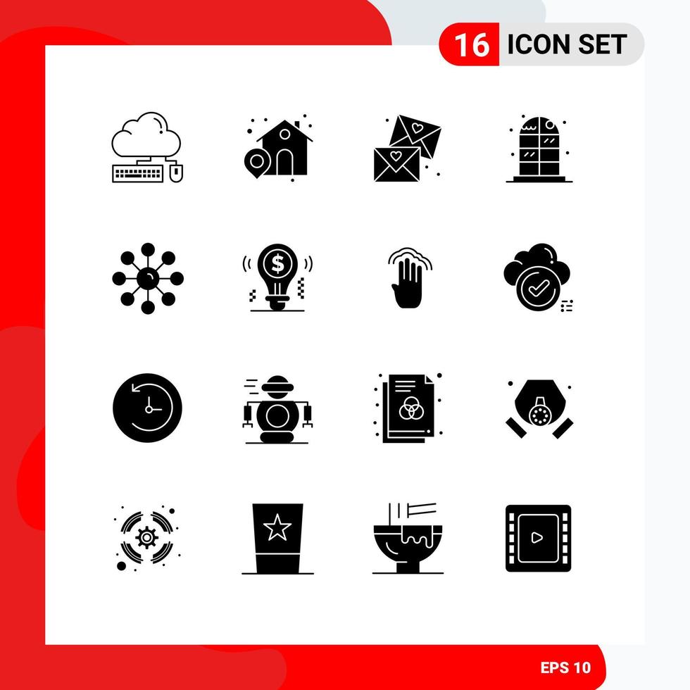 Modern Set of 16 Solid Glyphs and symbols such as skin care dry skin email cabinet home Editable Vector Design Elements