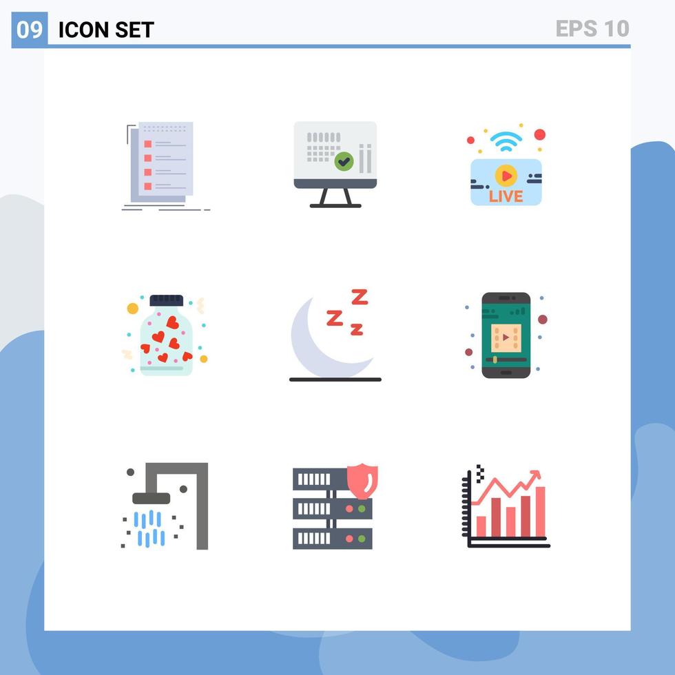 Set of 9 Modern UI Icons Symbols Signs for moon love calender jar news Editable Vector Design Elements