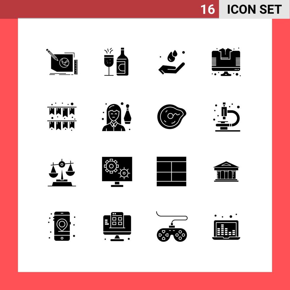 Pictogram Set of 16 Simple Solid Glyphs of celebration store ddrink shopping hand Editable Vector Design Elements