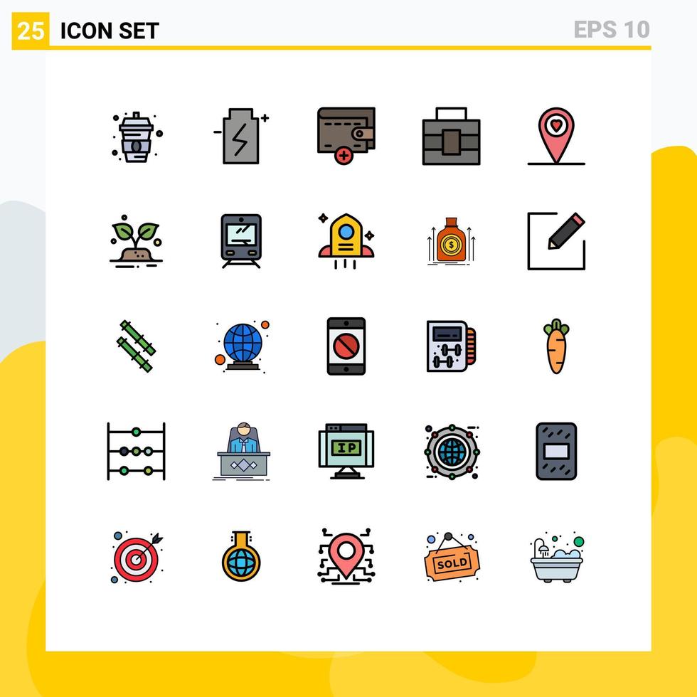Modern Set of 25 Filled line Flat Colors Pictograph of green location environment tools briefcase Editable Vector Design Elements
