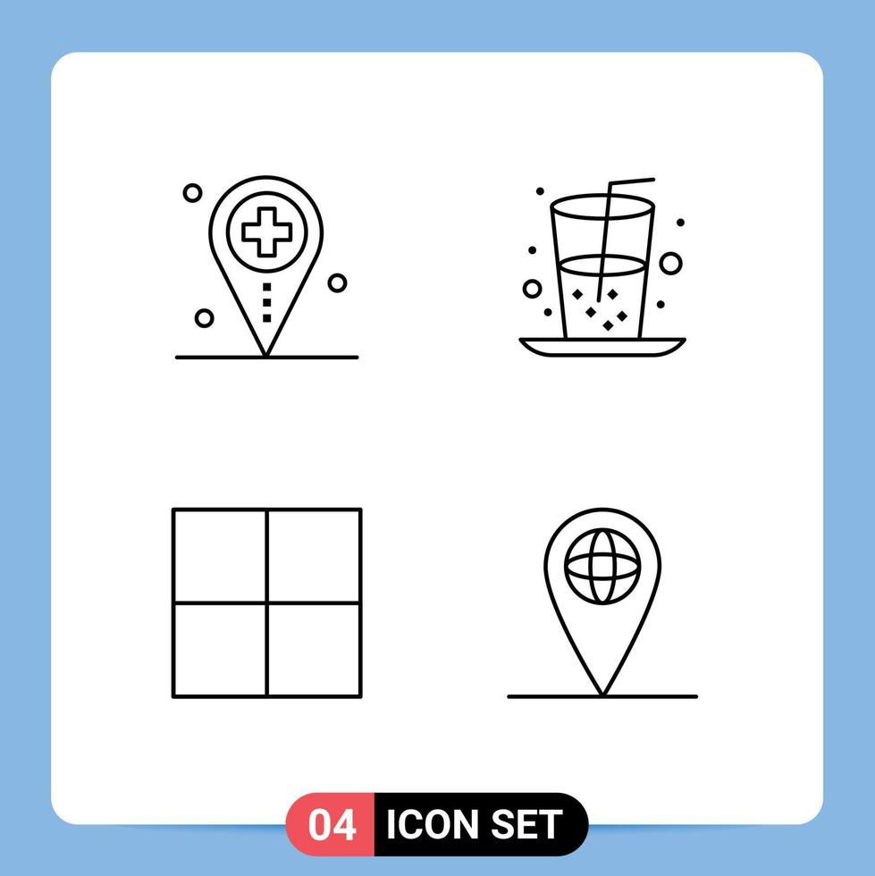 Universal Icon Symbols Group of 4 Modern Filledline Flat Colors of health grid map drink geo Editable Vector Design Elements